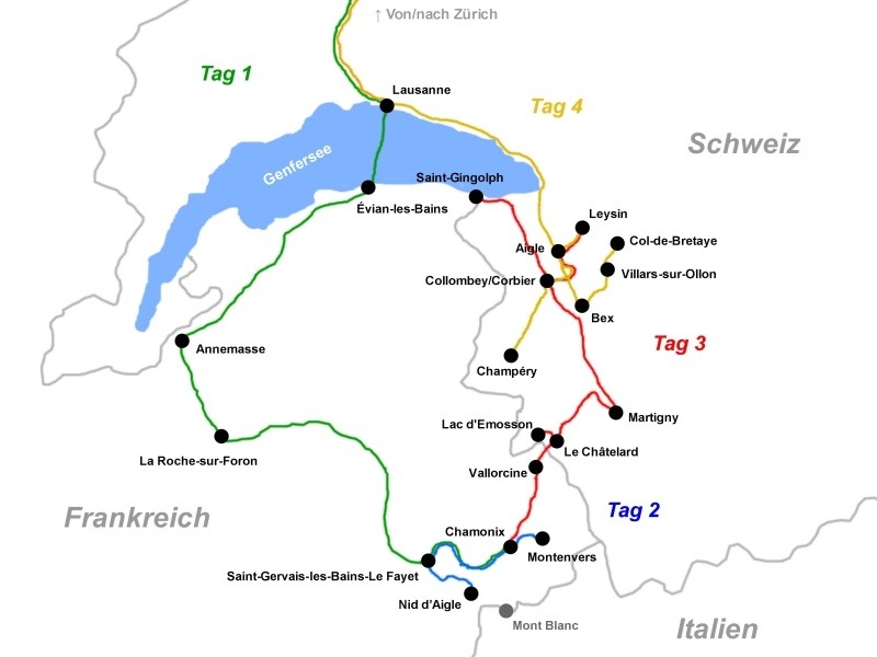 Le positionnement géographique du train entre Martigny et Chamonix.