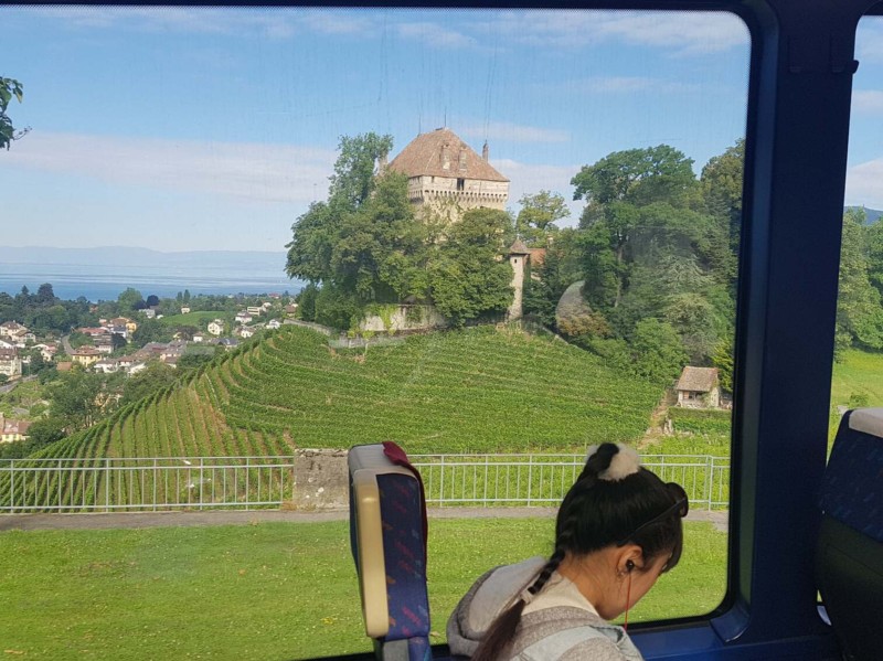 Le château du châtelard depuis le train montreux oberland bernois Le château du châtelard depuis le train montreux oberland bernois
