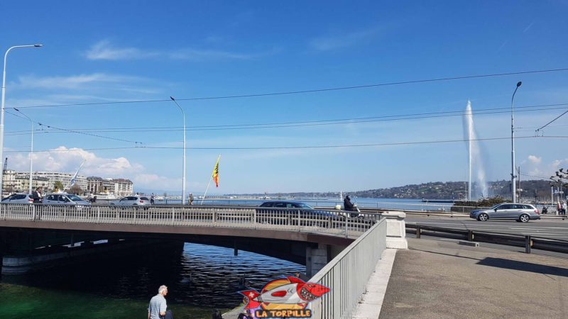 Le pont du Mont-Blanc et le jet d'eau de Genève