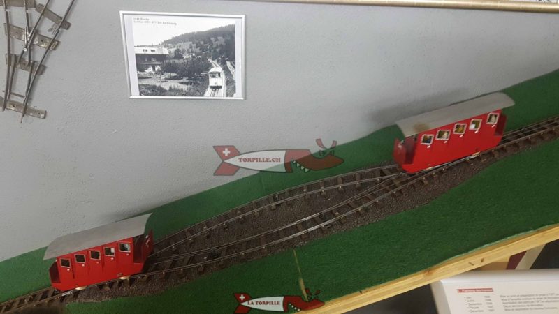 la maquette du funiculaire Sierre-Crans-Montana en gare de Montana à la fondation suisse des trains miniatures