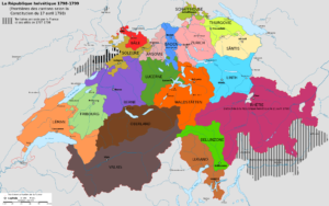 Carte de La République Hélvétique. 1798-1799 - Histoire de la Suisse Romande