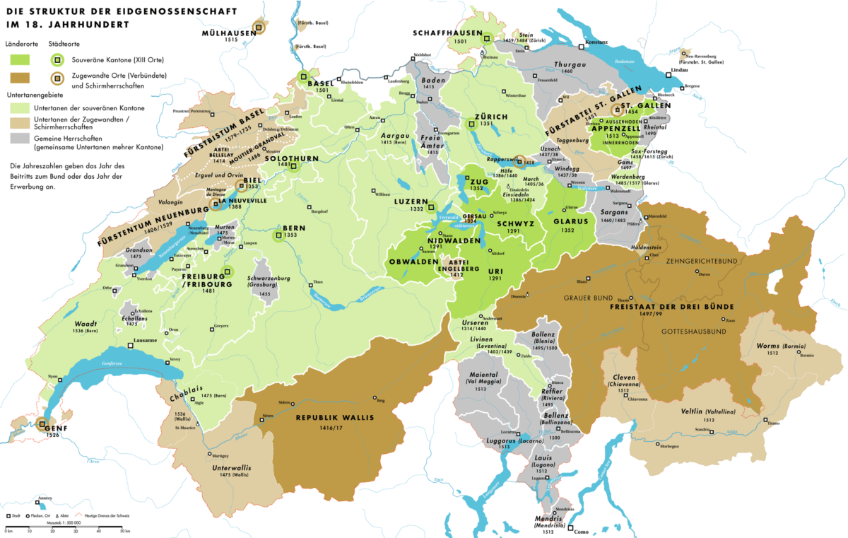 Carte de la Suisse après l'invasion du Pays de Vaud par Berne en 1536 - Histoire de la Suisse Romande