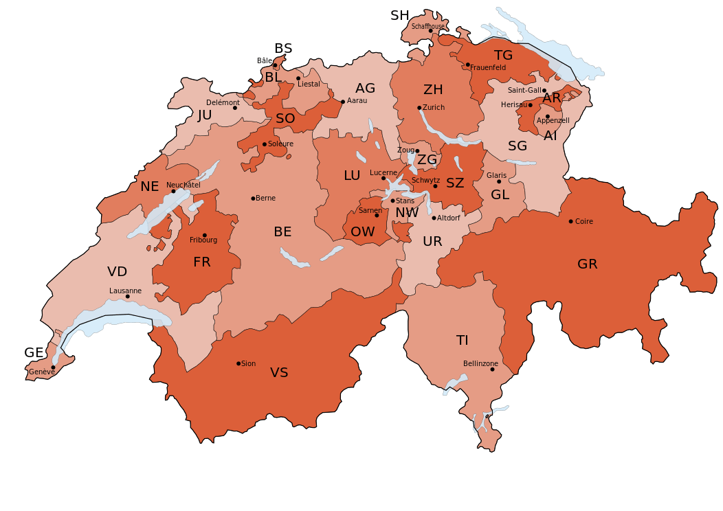 carte de la suisse avec les cantons
