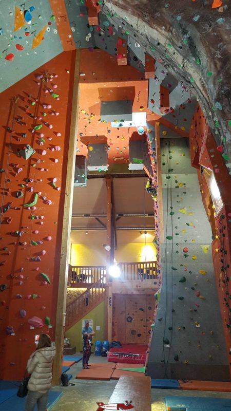 Les espaces de grimpe à Gecko Escalade séparés par des demi-cloisons.