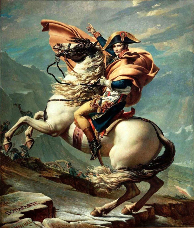 Une peinture bien connue de Napoléon franchissant le col du Grand-Saint-Bernard.
