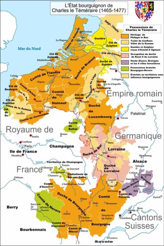 Carte des États Bourguignons au moment des guerres de Bourgogne.