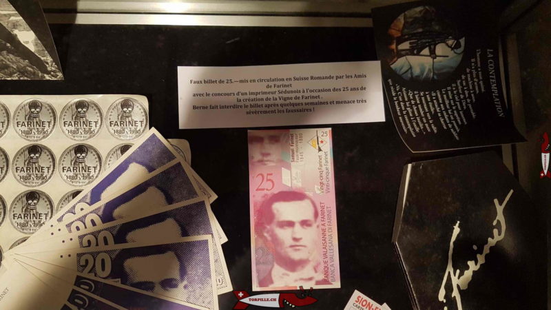 Un étonnant billet de 25 francs très semblable à l'ancien billet de 20 francs créé par l'association des amis de Farinet qui irrita fortement l'autorité fédéral suisse à Berne.