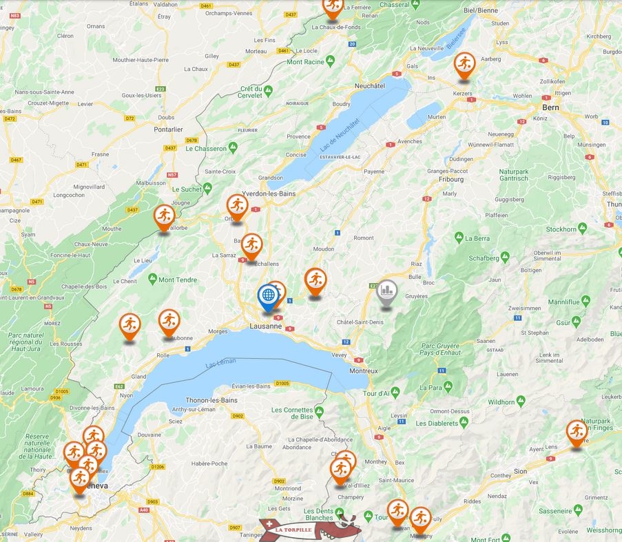 localisation géographique des zoos de Suisse romande.
