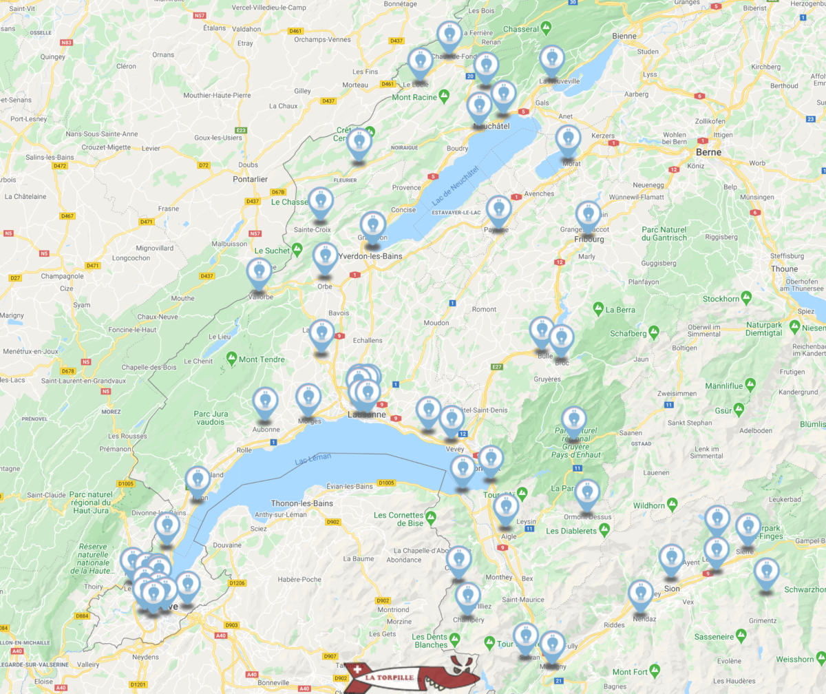 cartographie des piscines en plein air de Suisse romande.