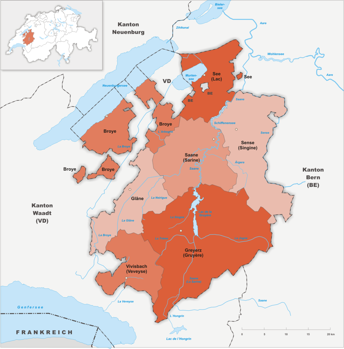 Les districts du canton de Fribourg