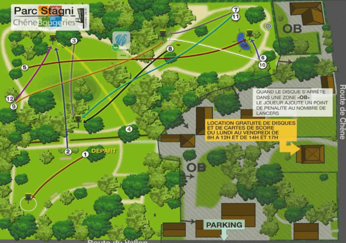 Les parcours du disc golf du parc Stagni.
