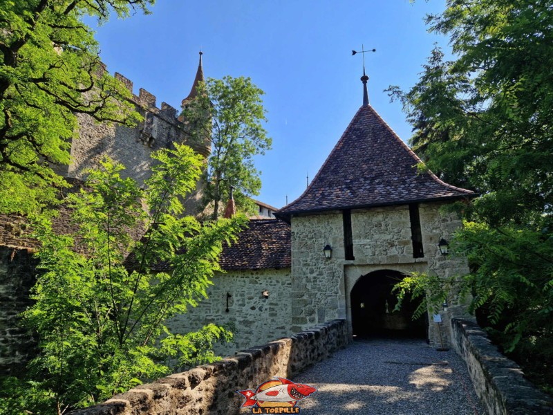 Les vues sur le château de Lucens depuis l'est, au niveau de l'entrée.