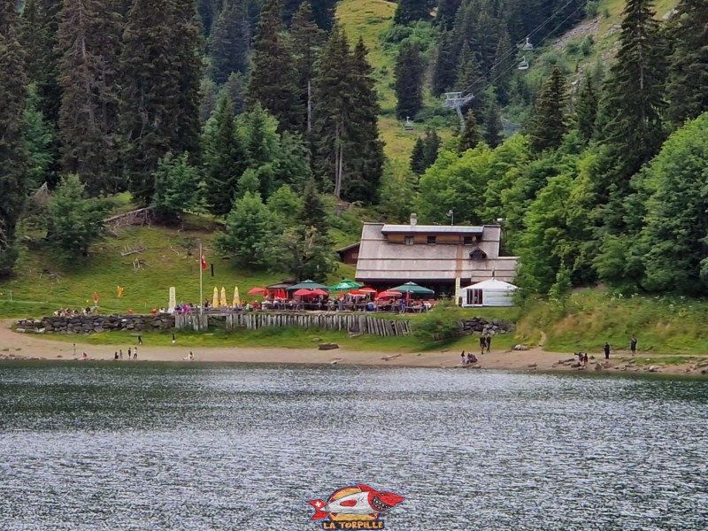 Le restaurant du lac des Chavonnes avec sa terrasse., ormont-dessous