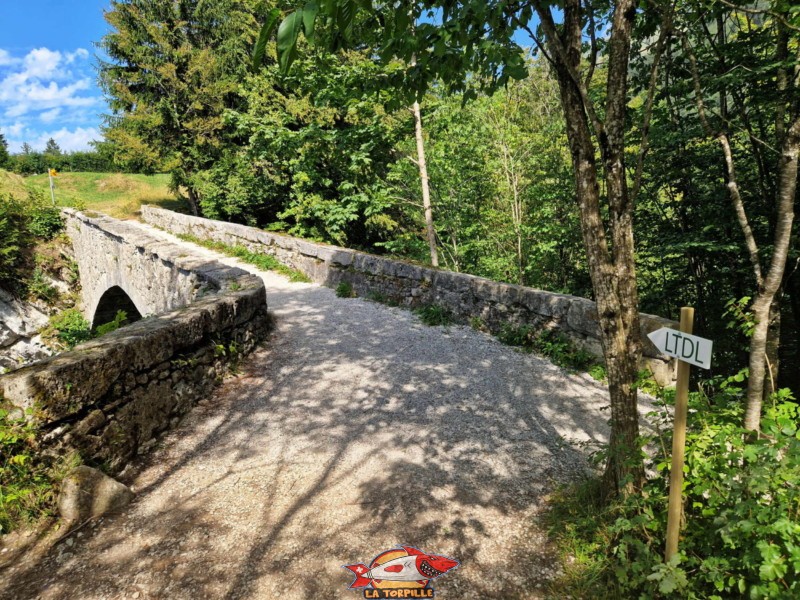 Le pont sur l'Hongrin juste avant que la rivière ne se jette dans la Sarine, à Montbovon. Le pont est sur le chemin du très joli tour du lac de Lessoc.