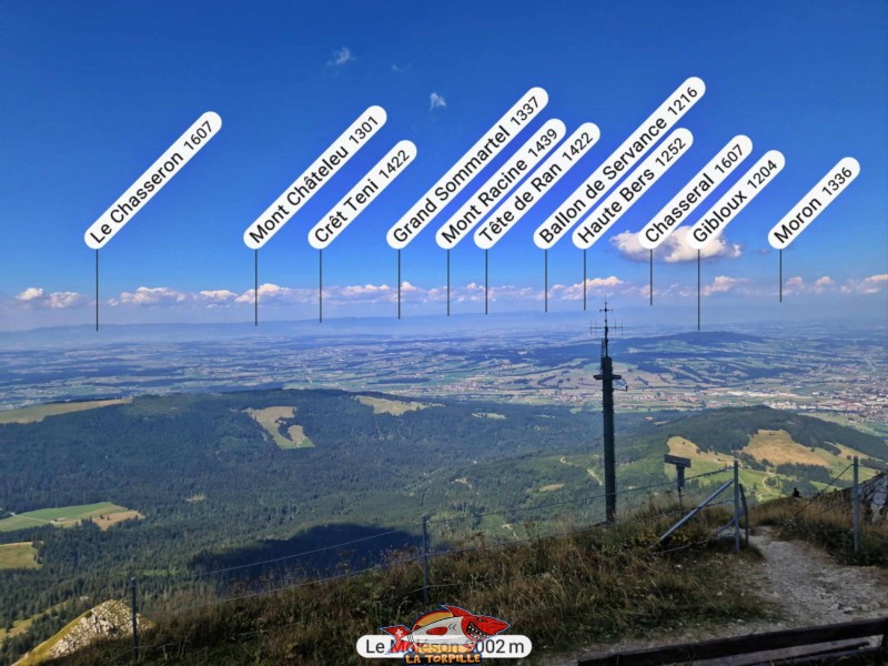 La vue, direction nord-ouest, sur le plateau suisse et, en arrière-plan, le massif du Jura.