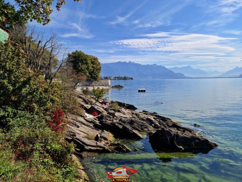 Rochers, Bains de la Crottaz, plage de la grotte, corseaux, Riviera vaudoise