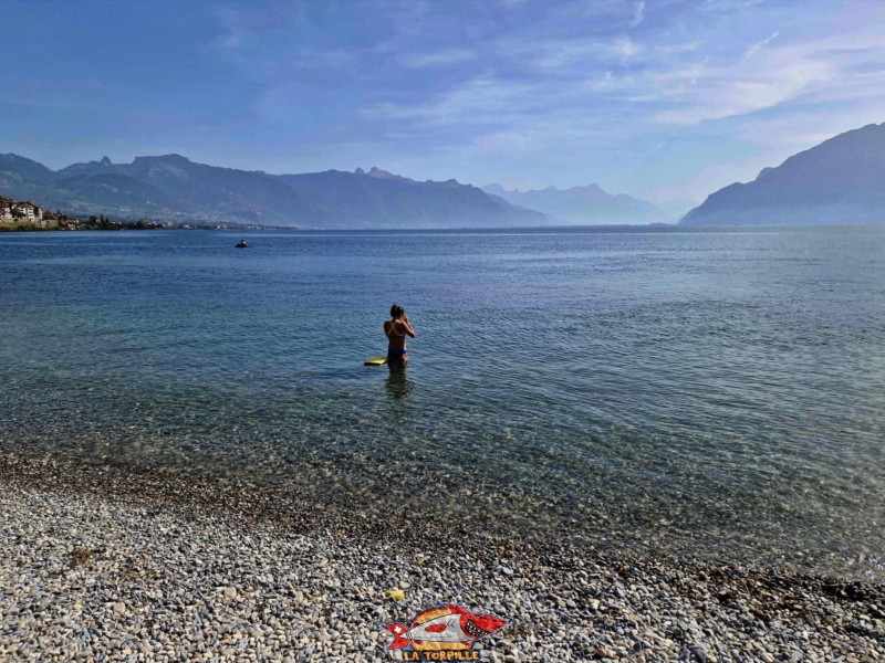 La plage sous la gare CFF de Rivaz.