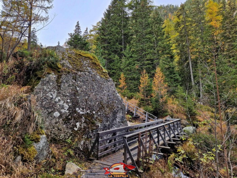 Un pont sur le Durnand. Bisse du Petit Ruisseau, Champex, Orsières, Valais.