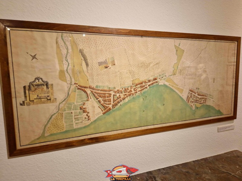 Les villes de la Tour-de-Peilz (droite) et Vevey (gauche) à la fin du Moyen Âge. Expositions permanentes, musée historique de Vevey.