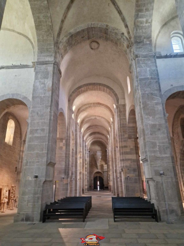 La vue sur la nef depuis le chœur. Abbatiale de Payerne, canton de Vaud.