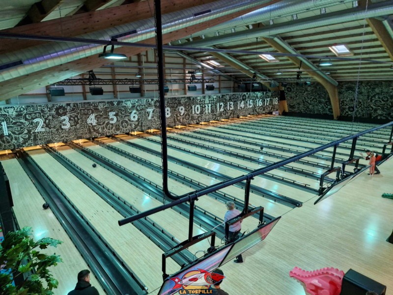 Les 18 pistes de bowling.