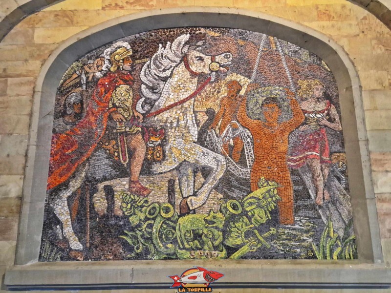 La fresque "Jules César survient à Genava, Oppidum Allobroge". Ancien arsenal. Genève