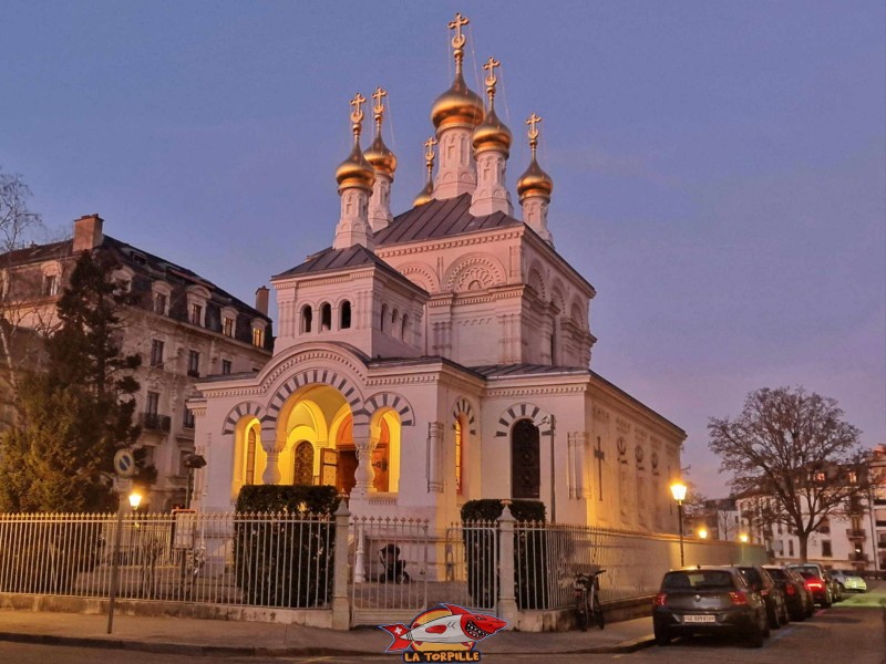 Côté sud,Angle rue François-Le-Fort (droite) et rue Rodolphe-Toepffer (gauche), Eglise orthodoxe russe de Genève.