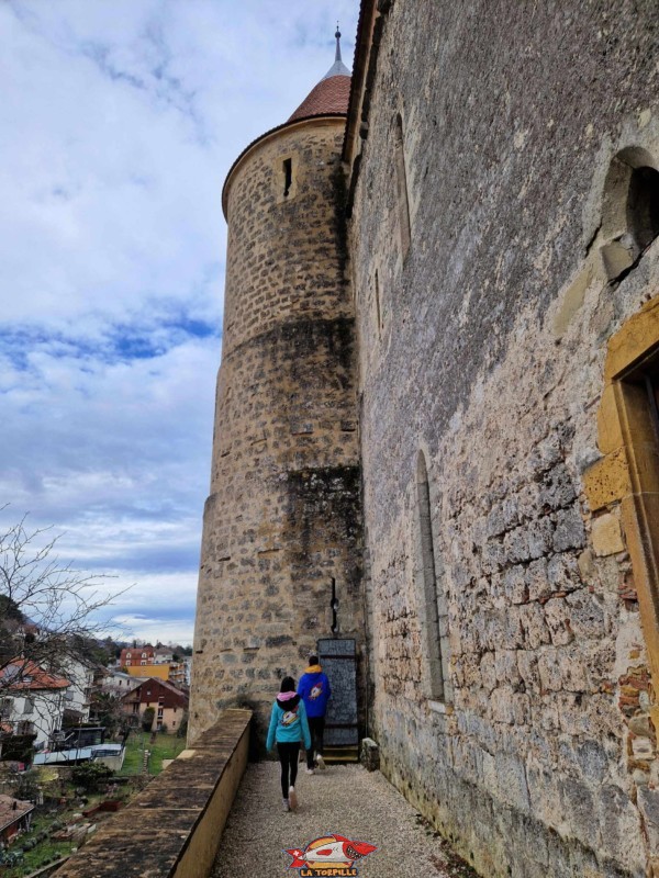 La façade nord en direction de la tour nord (T1). Château de Grandson, Région Jura-Nord vaudois, Vaud, Suisse