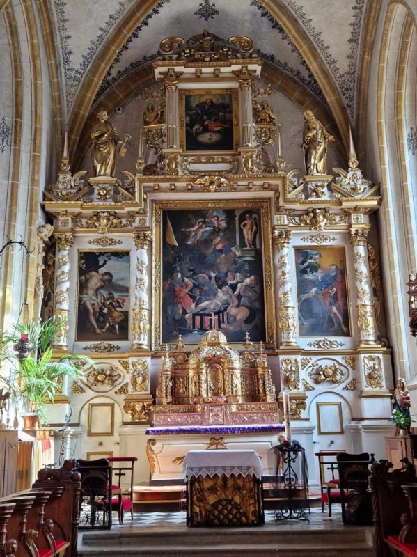 Maître-Autel, choeur. Collégiale Saint-Laurent d'Estavayer-le-Lac, église catholique, broye, canton de Fribourg.