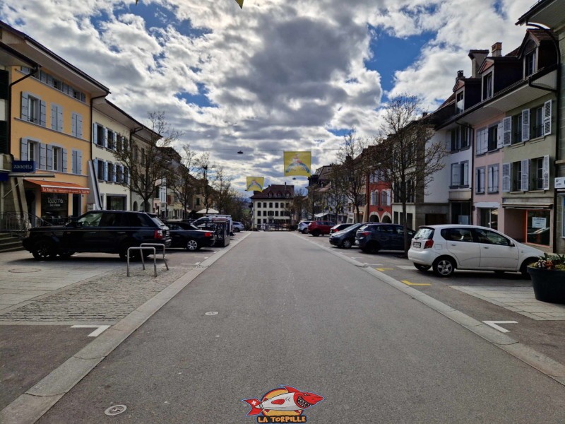 La rue Centrale. Ville médiévale d'Avenches, vieille ville, région de la Broye, canton de Vaud.