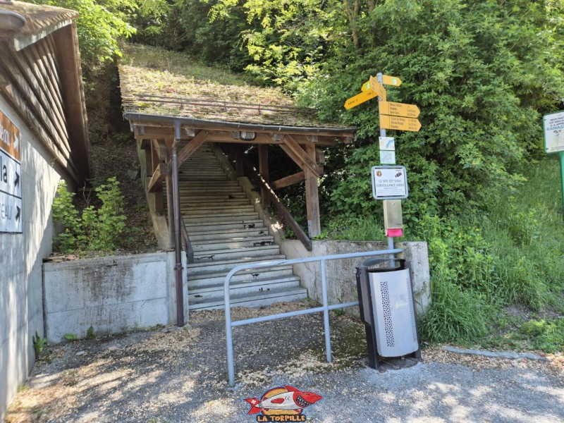 L'escalier couvert qui mène à la hauteur du château. Aubonne