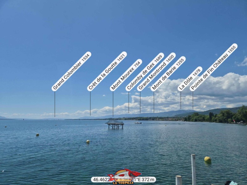 La vue direction Sud-Ouest depuis la plage du Plongeon à Perroy. La Dôle.