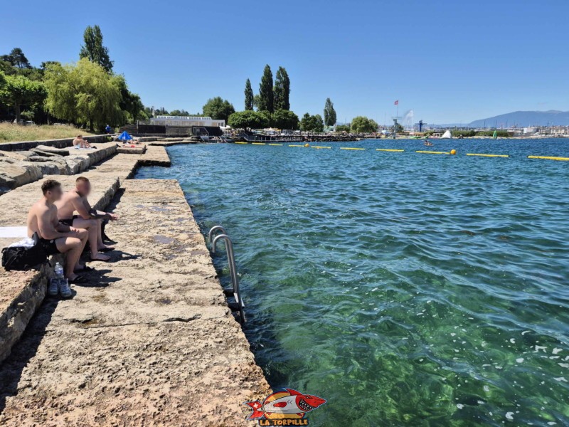 Le Jet d'Eau depuis l'espace de baignade du quai de Cologny.