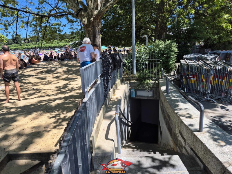Baby-Plage au niveau de la partie ombragée de la plage. Genève, Eaux-Vives. Toilettes Baby-Plage au niveau de la partie ombragée de la plage. Genève, Eaux-Vives. Toilettes