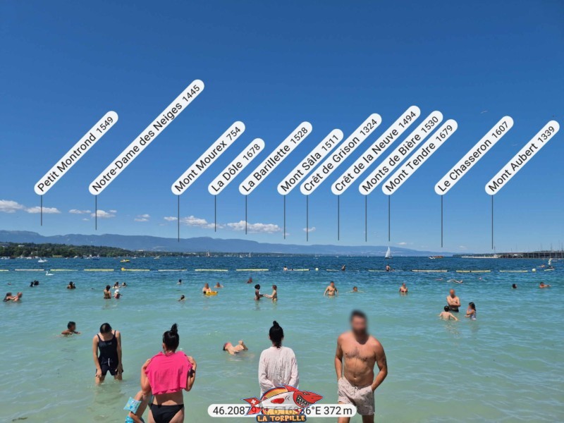 La vue, direction nord, depuis Baby-Plage, vers la chaine du Jura. La Dôle, La Barillette, Le Mont Tendre, Le Chasseron. La vue, direction nord, depuis Baby-Plage, vers la chaine du Jura. La Dôle, La Barillette, Le Mont Tendre, Le Chasseron.