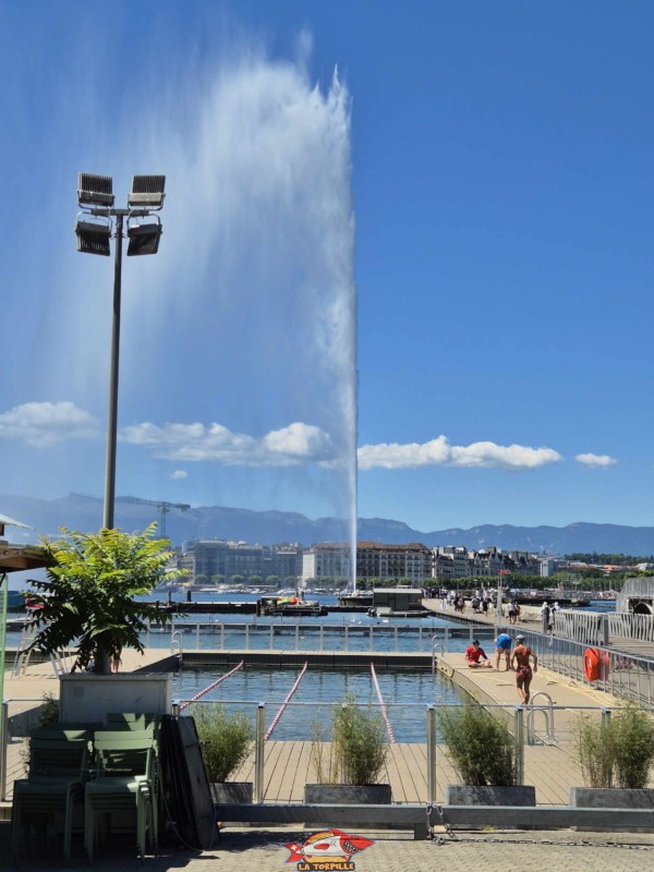 La vue sur les bains du Jet d'Eau depuis le quai Gustave-Ader. Rive gauche rade de Genève.