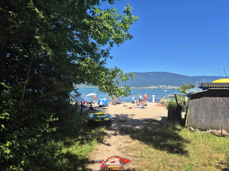 partie centrale de la plage des Vikings. Plage et base nautique, les Vikings, Yvonand, lac de Neuchâtel.