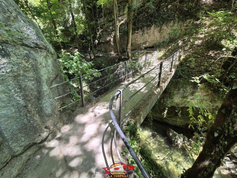 Le pont qui permet de revenir sur la rive droite. Rive droite IIa. Les gorges du Taubenloch. Bienne.