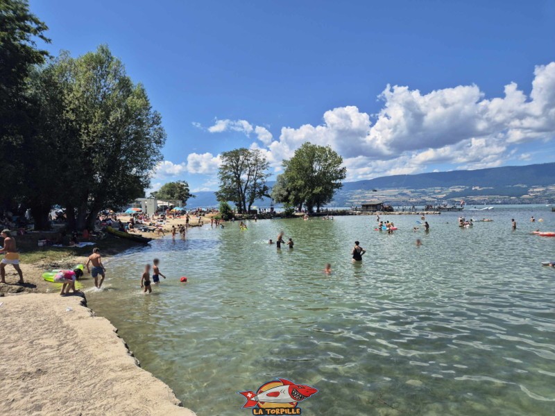 Zone de sable de la nouvelle plage d'estavayer-le-lac, canton de fribourg, lac de neuchâtel.