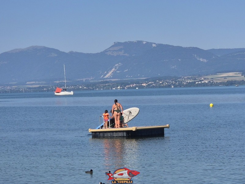 La plateforme au large de la plage. Plage de Cheyres, Canton de Fribourg, lac de Neuchâtel.