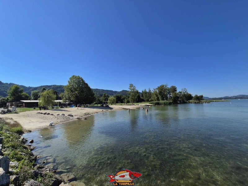 Les photos de la plage depuis la jetée du port de Cheyres. Plage de Cheyres, Canton de Fribourg, lac de Neuchâtel.