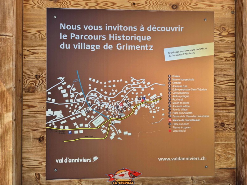 Le plan du parcours historique de Grimentz. Le plan du parcours historique de Grimentz.