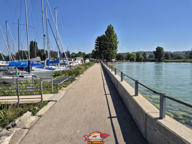 La digue du port de Cudrefin en direction de la plage.