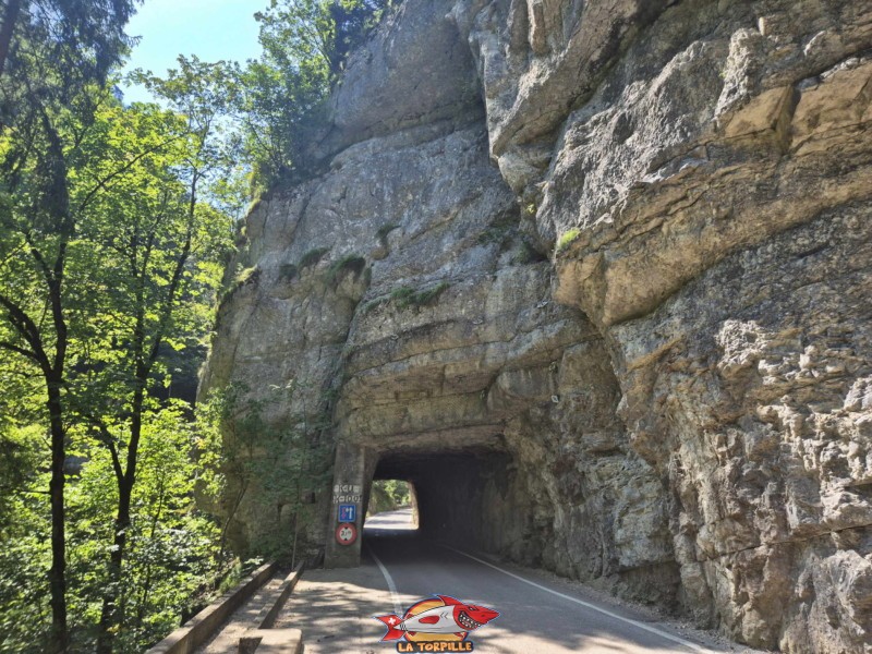 La montée le long de la route du tunnel jusqu'au sommet des gorges du Pichoux.