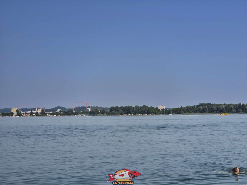 La vue sur le lac avec la ville de Bienne sur la gauche.