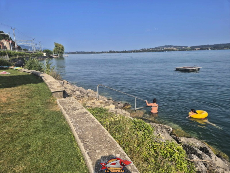Enrochements. La plage de Daucher, Tüscherz, Lac de Bienne.