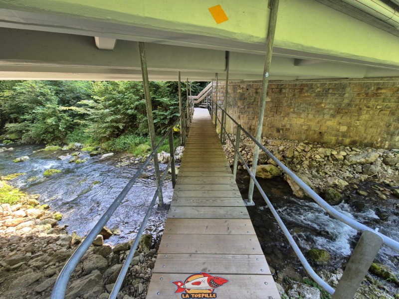 Le passage sous la route des gorges pour passer sur la droite de la Birse. Rive droite de la Birse. Gorges de Court - Moutier