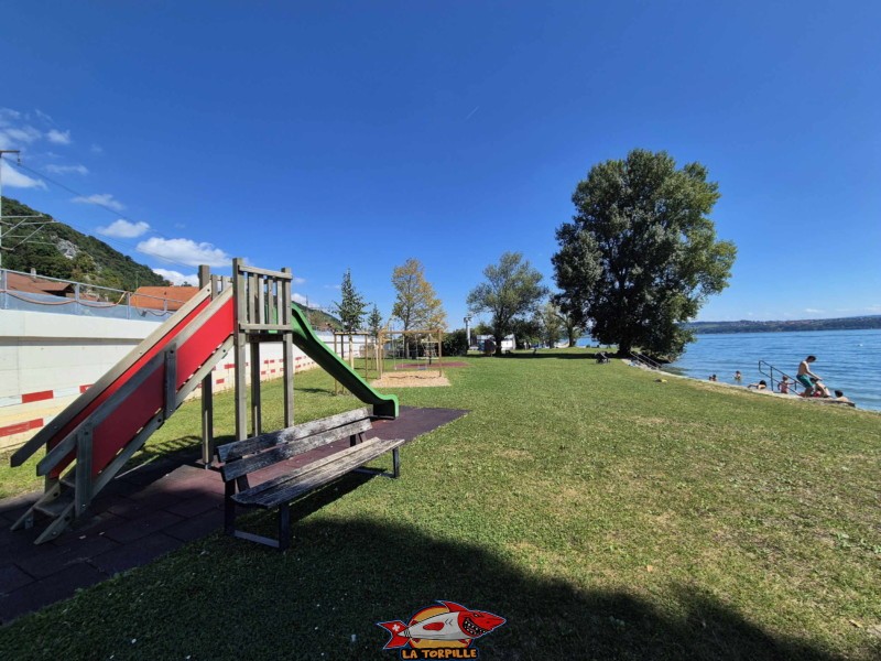 Pelouse, côté ouest. Plage de Chlyne Twann, lac de Bienne, Gléresse, Lygerz.