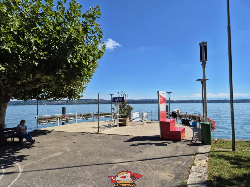 débarcadère de Douanne depuis le rivage. Commune de Douanne-Daucher, Twann-Tüscher., lac de Bienne.