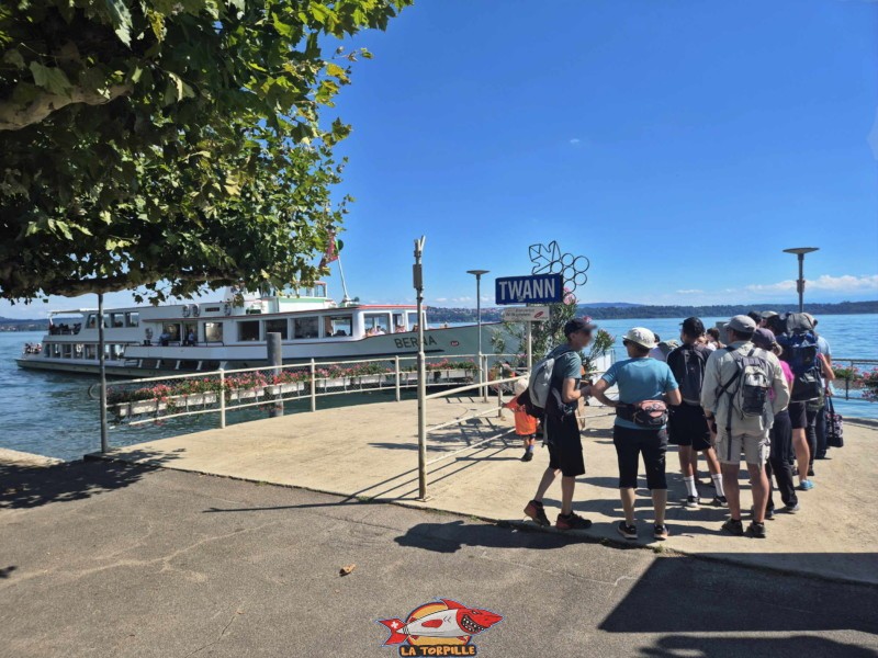 débarcadère de Douanne depuis le rivage. Commune de Douanne-Daucher, Twann-Tüscher., lac de Bienne.